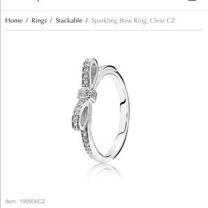 Pandora sparkling bow ring in silver